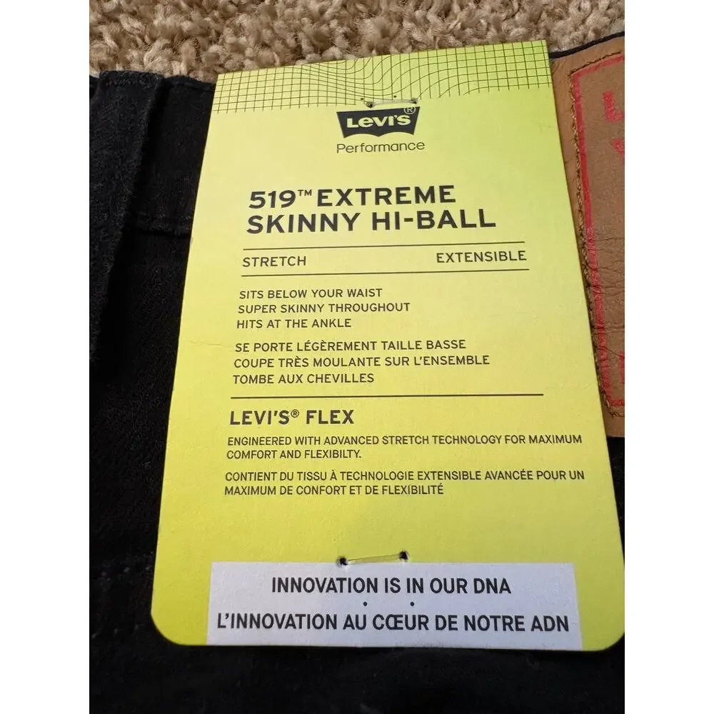 NWT 519 Skinny Hi-Ball Denim Jeans Mens Size 32 Black